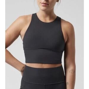 Athleta Conscious Crop Powervita Tank Top Small Black Activewear Yoga Gym Sporty